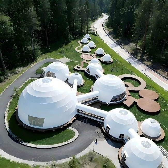 luxury combined-dome tent-aerial view